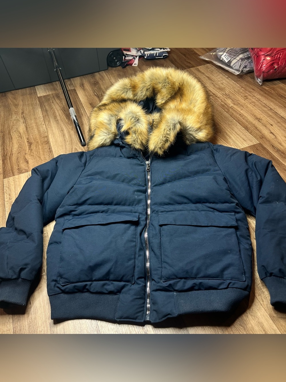 Jordan Craig Men's Hollis Bomber Navy Blue Jacket Fur Hood Moose Large NWT